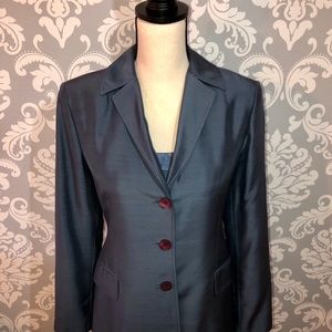 Tahari Silk Smokey Blue 3-Piece Pants Suit